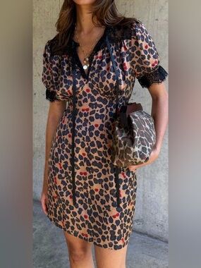 Never Fully Dressed Cherry Leopard Lyla Mini Dress Brown Size PETITE 12
